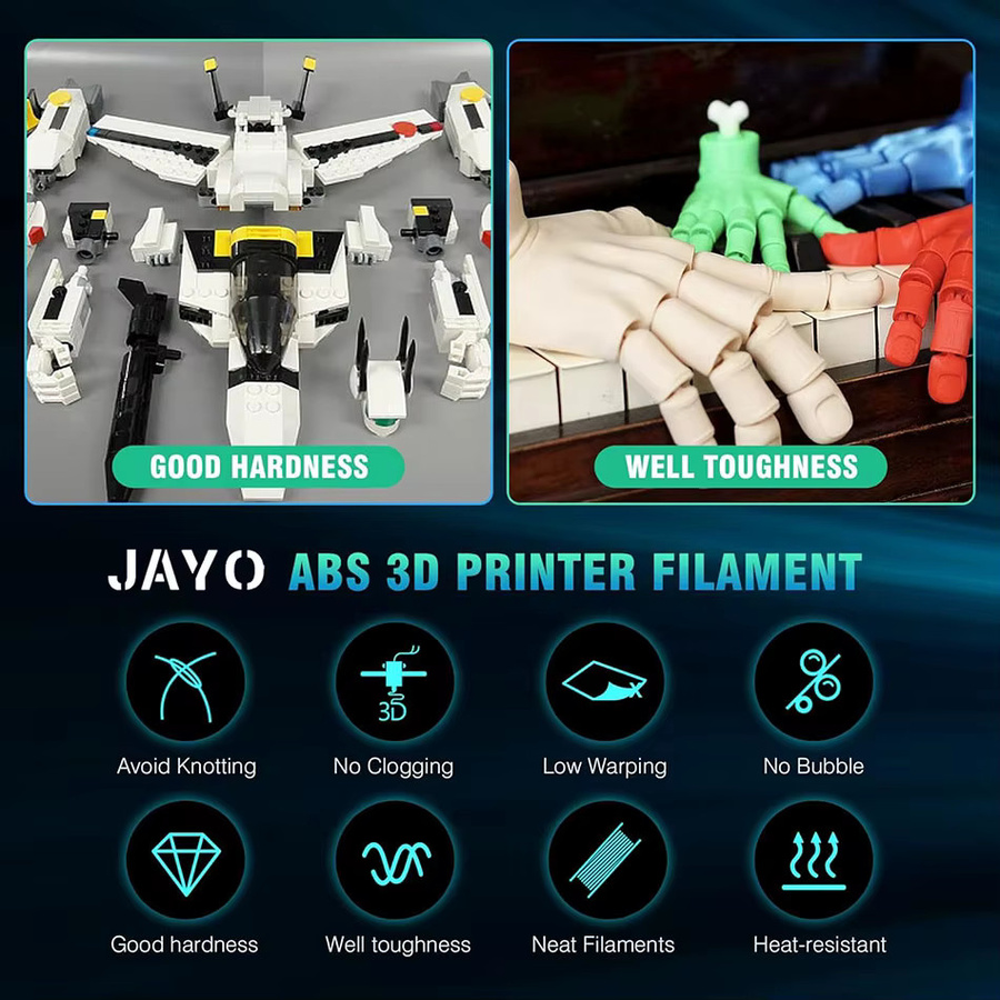 JAYO ABS 3D-Drucker-Filament Set, 5 Rollen à 1 kg, 1,75 mm Durchmesser für FDM-Drucker und 3D-Stifte - Bild 2