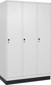 C+P Spind Classic PLUS Garderobenschrank mit 3 Abteilen, Farbe: Grau/Weiß, B/T/H: 120 x 50 x 195 cm, mit Sicherheits-Drehriegel, 4 Garderobenhaken und Trennwand - Bild 1