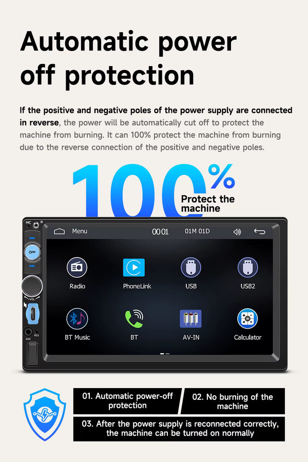 BQCC 2Din Autoradio mit 7 Zoll Display, Bluetooth, kabelloses CarPlay und Android Auto, 7-Farben LED-Beleuchtung, Typ-C-Ladefunktion, Schwarz - Bild 4