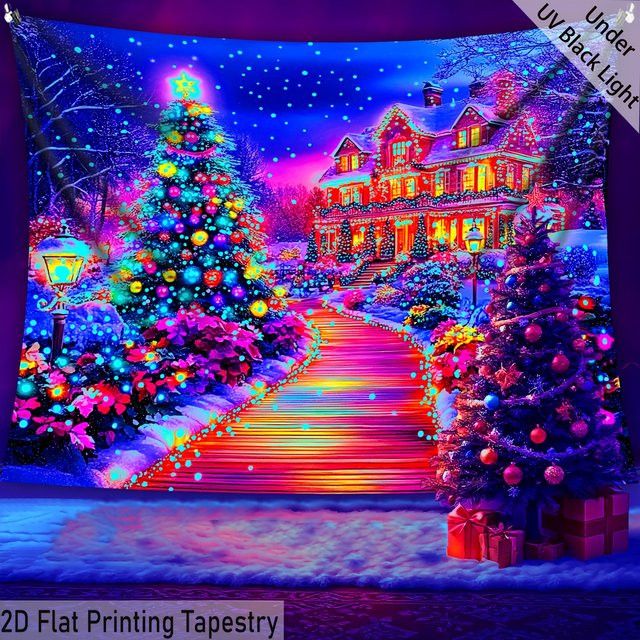VIKAMA Weihnachts-Wandteppich mit glamourösem Weihnachtsbaum in Multicolor, Wandbehang zur Raumdekoration - Bild 1