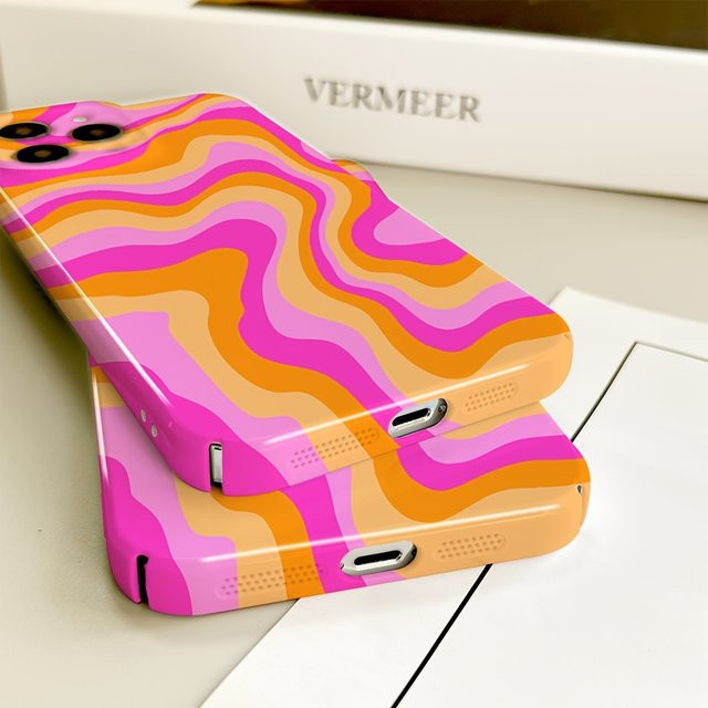 Wellenförmige glänzende Handyhülle aus hartem PC für Google Pixel 7 7a 8 8a 9 9a Pro XL 5G in Rosa-Orange - Bild 1