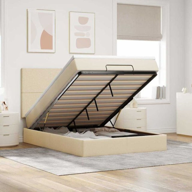 vidaxl Ottoman Polsterbett mit Matratze und LED-Beleuchtung in Beige, B/T/H: 140 x 200 cm - Bild 1
