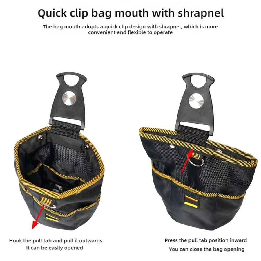 Drehbare Werkzeugtasche 1680D mit Schnellaufhängung für Holzbearbeitung und Elektriker, Schwarz, B/T/H: 21,5 x 15,0 x 10,0 cm - Bild 5