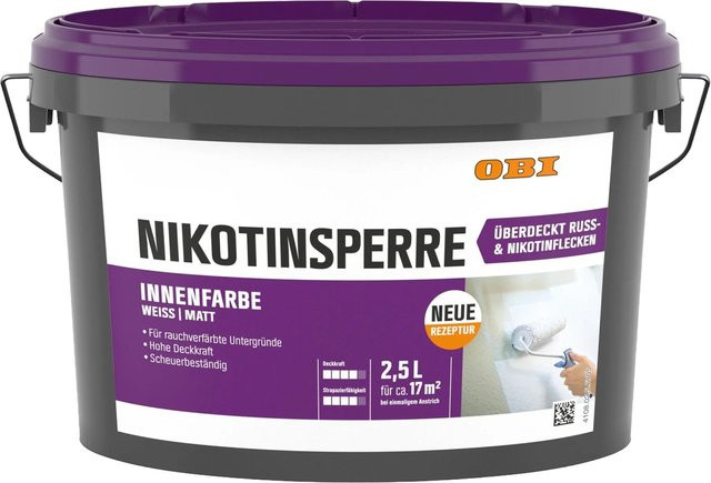 OBI Wandfarbe Nikotinsperre Weiß Matt 2,5 l - Bild 1