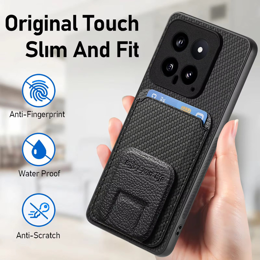 Klappbare Karten-Schutzhülle mit Kickstand für Xiaomi Redmi Note 10 11S 12 13 Pro Plus 14 Lite 12T 13T und POCO X5 X6 F5 in Braun - Bild 4