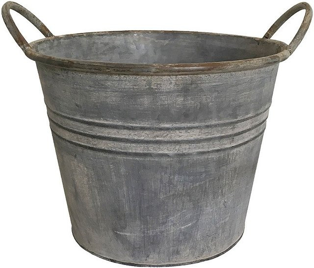 Runder Zinkeimer Pflanztopf im Landhausstil mit Griffen, Grau, Höhe: 19 cm - Bild 1