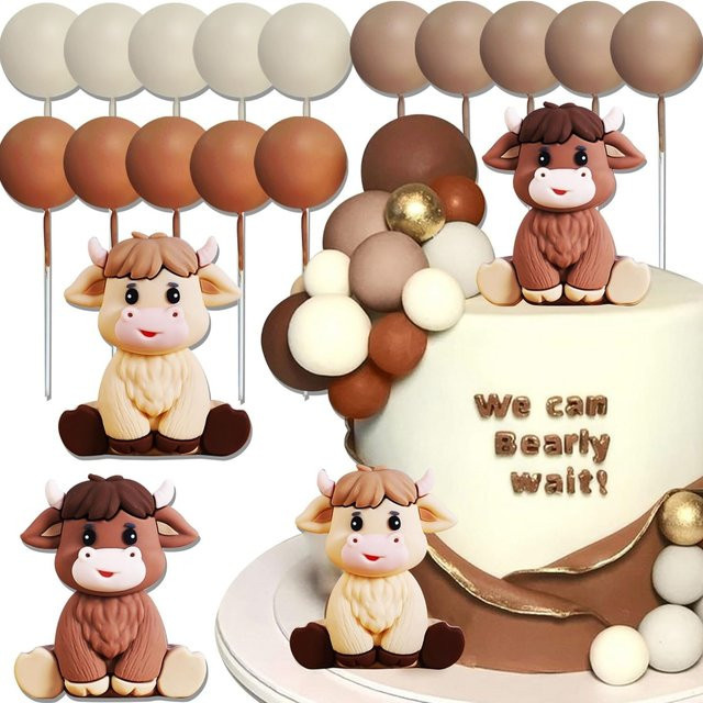 LaVenty Highland Cow Kuchen Topper in Multicolour für Geburtstag und Baby Shower - Bild 1