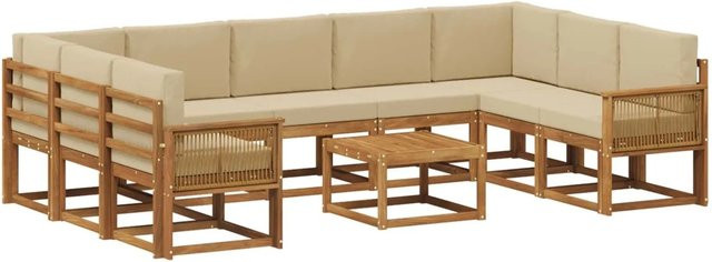 vidaXL Outdoor-Sofagarnitur aus Massivholz Akazie in Natur und Beige mit L-Form und Polstern - Bild 1