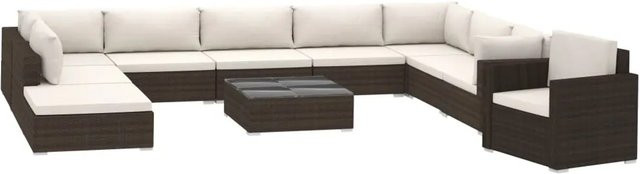 vidaXL 11-tlg Garten-Lounge-Set aus Poly Rattan in Braun mit Polstern und Glas-Couchtisch - Bild 1
