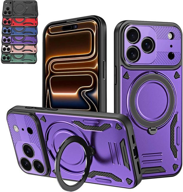 Stoßfeste CYYWN Schutzhülle für iPhone 12 bis iPhone 17 Pro Max mit Ringhalterung und Magnethalterung in Multicolor und Purple - Bild 1