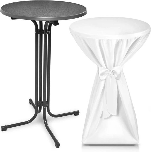 Beautissu Bellini Stehtisch Grau mit weißer Stehtischhusse aus Polyester, Durchmesser: 70 cm - Bild 1