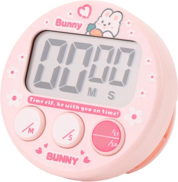 Digitaler Küchentimer Shoemst mit LCD-Anzeige, kompakter elektronischer Magnet-Timer im Cartoon-Design für Kinder, Pink/White - Bild 1