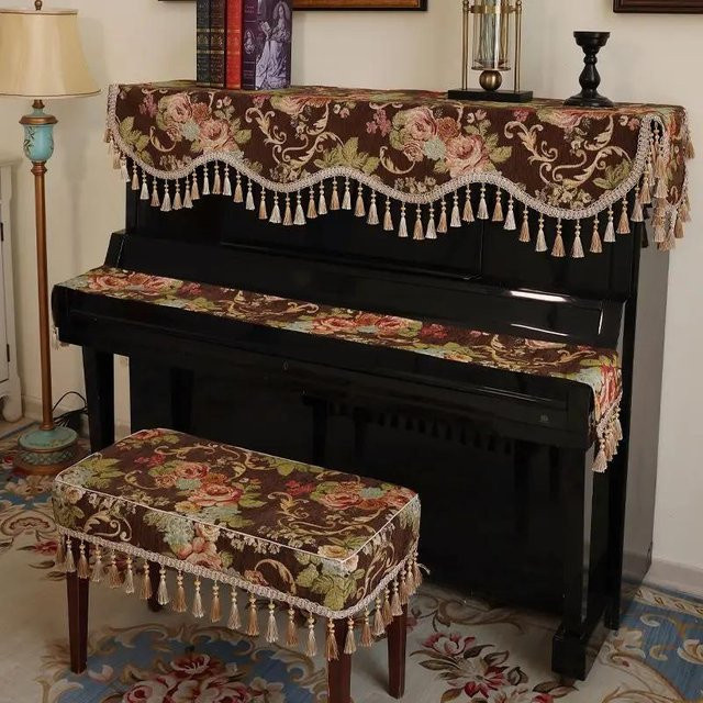 Super Six Klavierbezug aus europäischem Jacquard-Chenille mit Vintage-Blumenmuster und Perlenquaste, Farbe: Multicolour, B/T: 56 x 36 cm - Bild 1