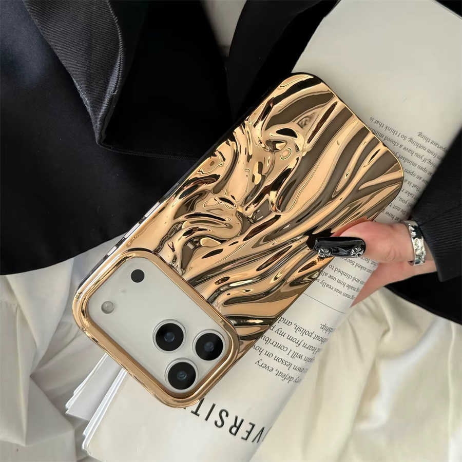 Goldene 3D Water Ripple Schutzhülle für Apple iPhone 11 bis 17 Pro Max aus galvanisiertem TPU Soft Cover - Bild 4