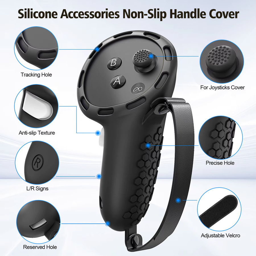 GINWDAY Silikon Griff Schutzhülle für Meta Quest 3 und 3S Controller in Schwarz mit Anti-Kollision Schutz und Grip Shell für VR Zubehör - Bild 2