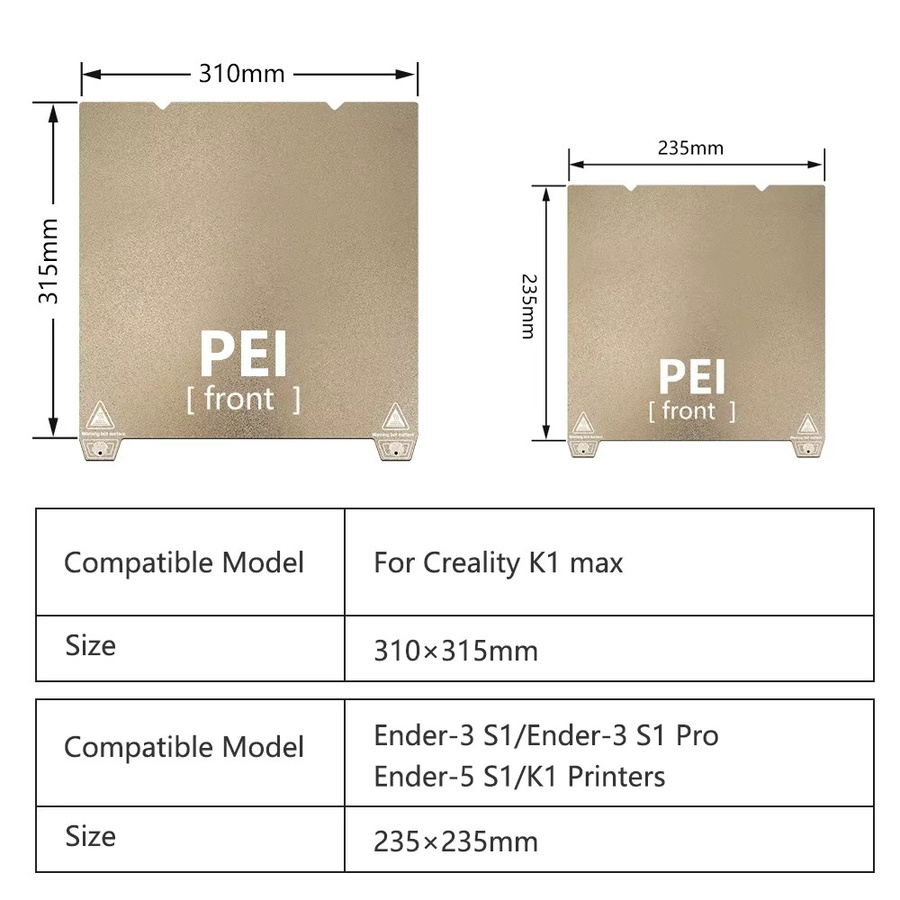 Creality PEI Bauplatte für K1 / K1 MAX (310 x 315 mm) und Ender 3 V3 SE / Ender 3 S1 PRO / Ender-5 S1 (235 x 235 mm) - Bild 2