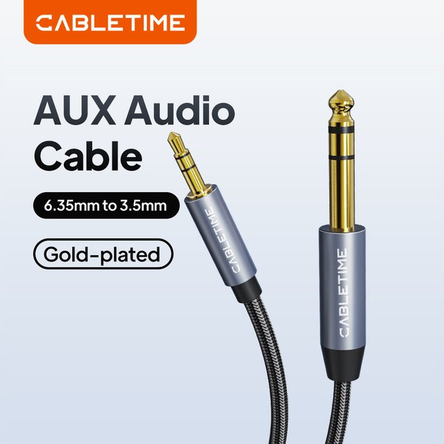 CABLETIME Klinkenadapterkabel 3,5mm auf 6,35mm TRS-Audiokabel in Schwarz für Lautsprecher und Gitarrenverstärker - Bild 1
