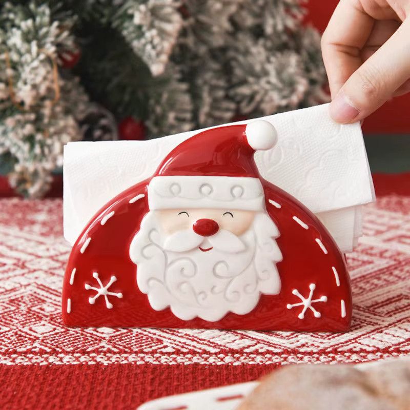 JUSTINLAU Weihnachtsmann-Serviettenhalter aus Keramik im nordischen Stil mit Relief-Design - Bild 3