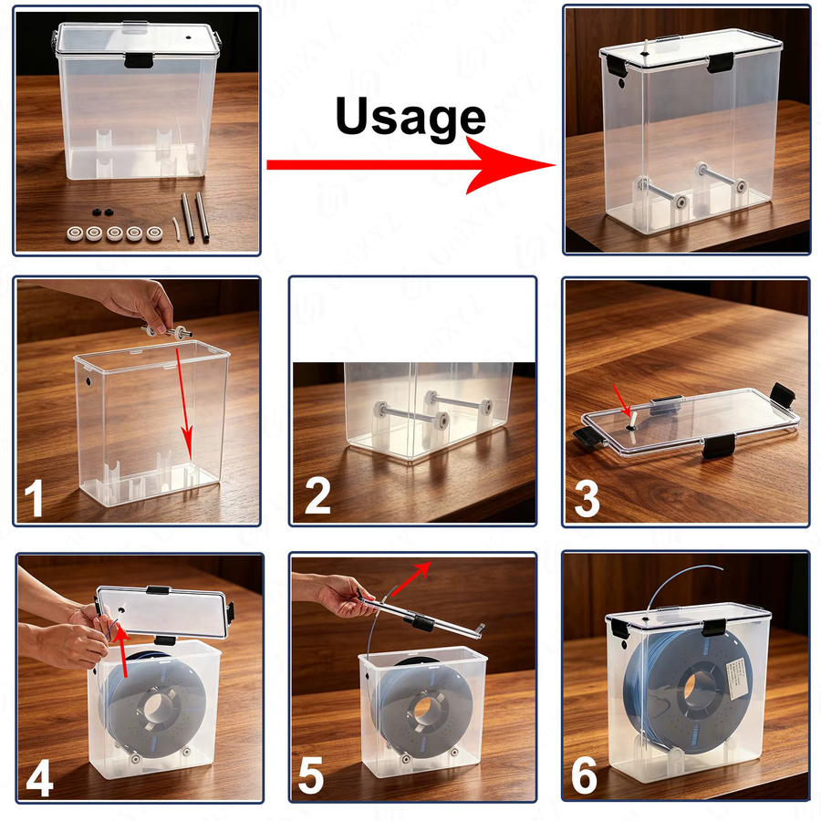 UniXYZ PLA-Filament-Trockenbox mit Rollentrockner für PETG, ABS und TPU, transparente Aufbewahrungsbox und Filamentspulenhalter - Bild 5