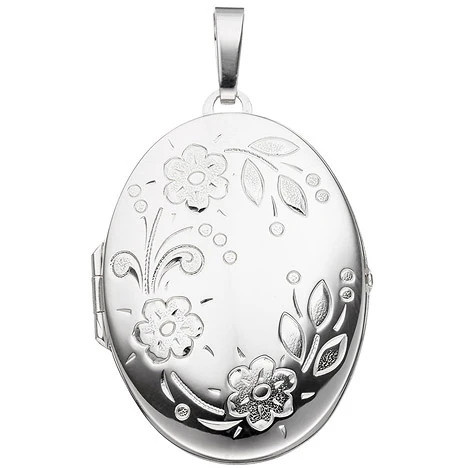 Colfem Medaillon oval, Blumen, 925 Silber, Anhänger, Unisex - Bild 1