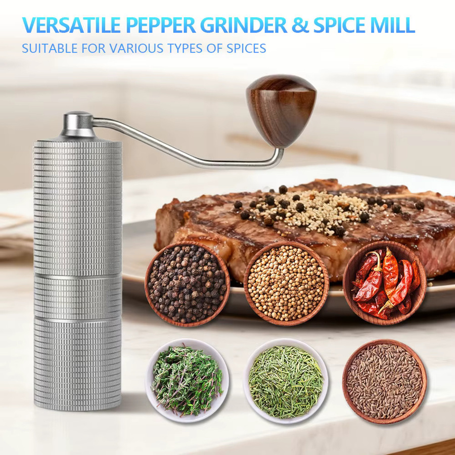 Manuelle Pfeffermühle aus Edelstahl von CF Wisdom in Silber, runde Pfeffermühle zum Kochen und Grillen - Bild 2
