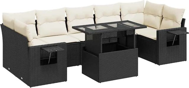 vidaXL 8-teilige Garten-Sofagarnitur aus Poly-Rattan mit Kissen in Schwarz - Bild 1