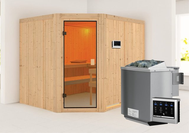 Karibu Sauna Horna mit BioKombiofen 9.0 kW, Glastür Bronziert, Farbe Braun, B/T/H: 231 x 196 x 198 cm - Bild 1