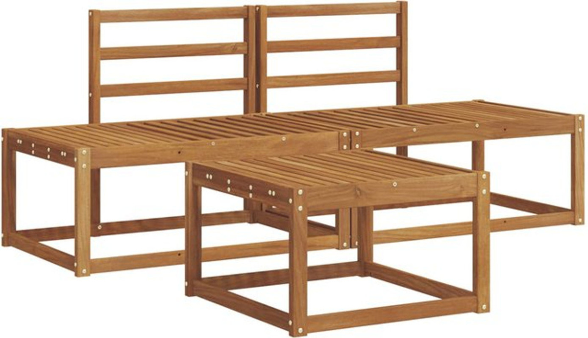 vidaXL Outdoor-Sofagarnitur aus Massivholz Akazie in Natur, 3-teiliges Loungemöbel Set im modernen Design - Bild 1