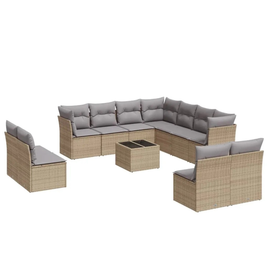 vidaXL 12-teilige Garten-Sofagarnitur in U-Form aus Polyrattan in Beige-Grau mit Kissen und Stauraum - Bild 2