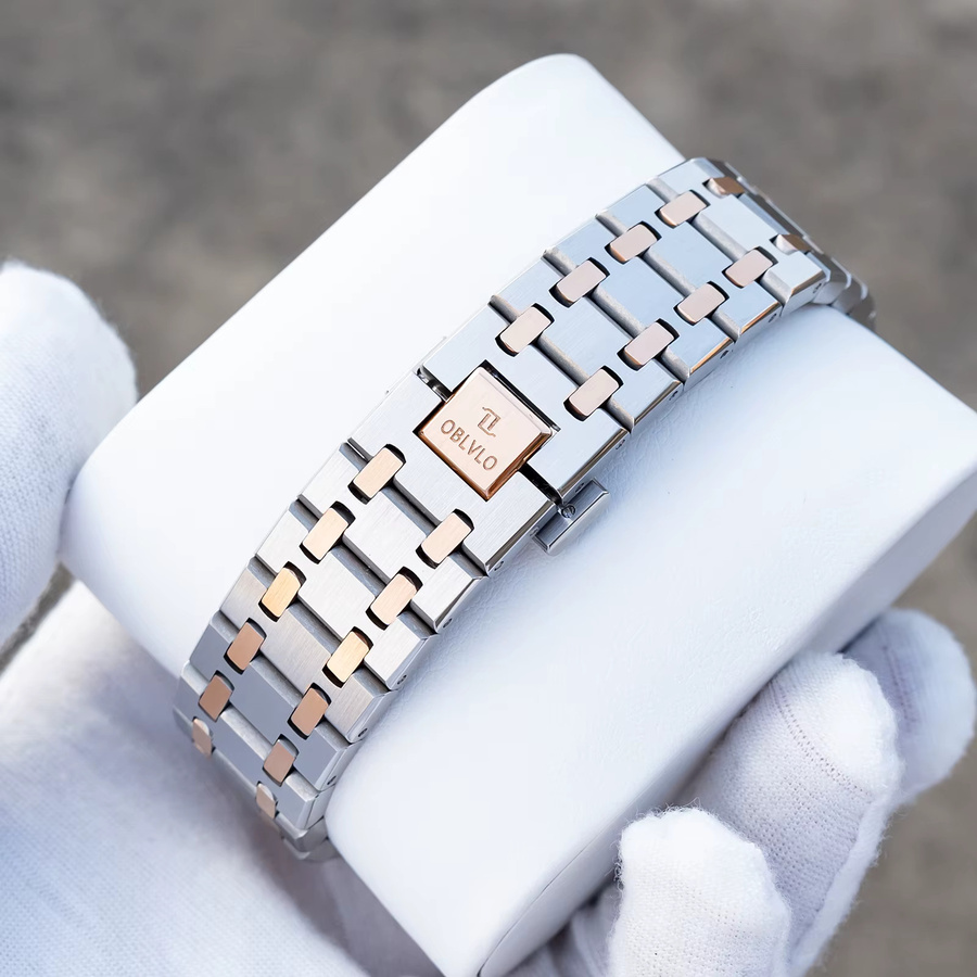 OBLVLO Armbanduhr Automatik, Edelstahl, Bicolor, Herren - Bild 3