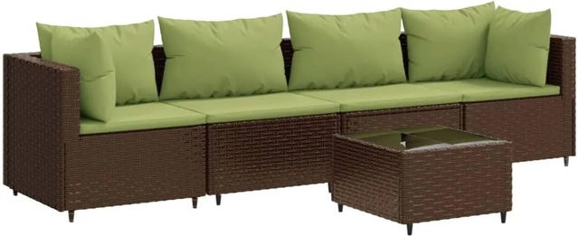 vidaXL 5-tlg Garten-Lounge-Set aus braunem Poly-Rattan mit Kissen und Glastisch - Bild 1