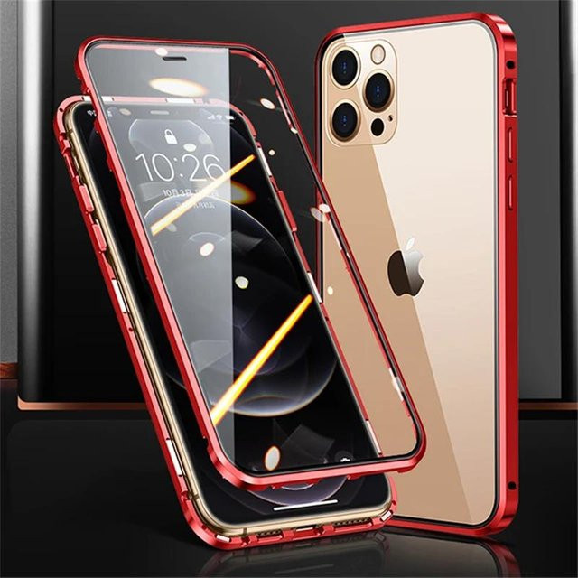 Razzle 360 Magnetische Metallhülle für iPhone 15 Plus in Rot mit doppelseitigem gehärtetem Glas für vollen Schutz - Bild 1