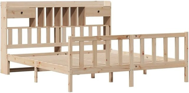 vidaXL Massivholzbett aus Kiefernholz mit Kopfteil und Regal in Braun, B/T/H: 180 x 200 x 186 cm - Bild 1