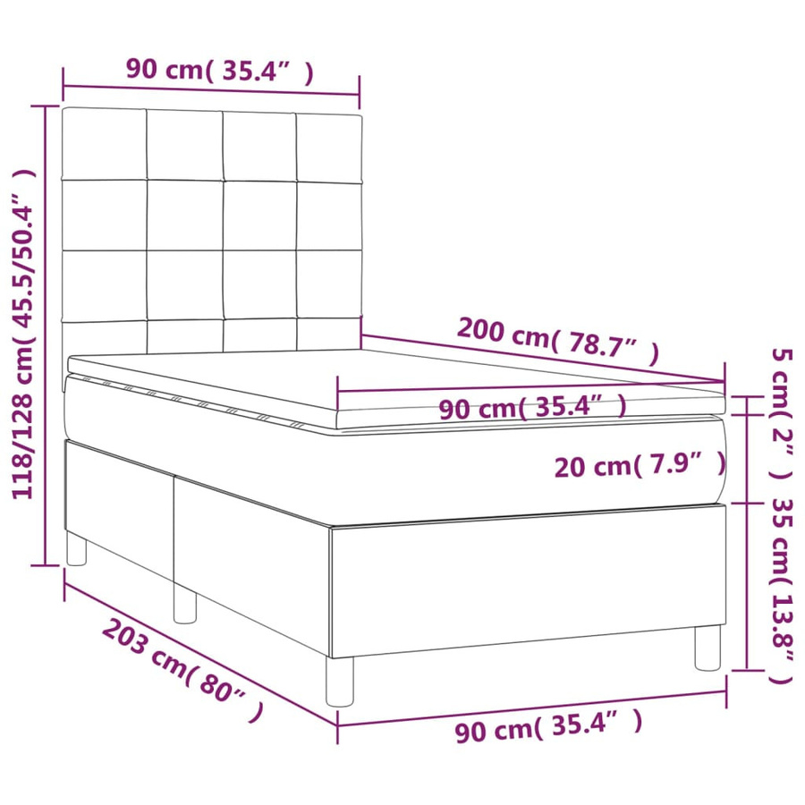 vidaXL Boxspringbett mit Matratze Schwarz Stoff B/T/H: 90 x 200 x 128 cm - Bild 3