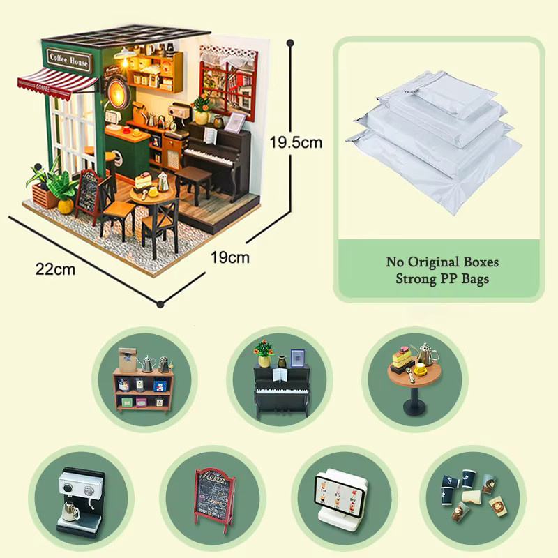Battoom DIY 3D-Puzzle Kaffeehaus, Holzspielzeug, Miniatur-Puppenhaus-Modellbausatz - Bild 6