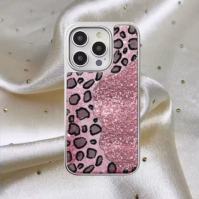DecoPhone Handyhülle mit rosa Leopardenmuster und silbernen Kanten, sturzsichere TPU Hülle für iPhone XR/11/12/13/14/15/16/17 Pro Max - Bild 2