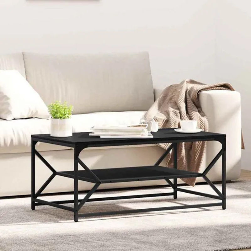 Vidaxl Couchtisch in Schwarz im Industrial Design aus Holzwerkstoff und Stahl, Rechteckig, B: 90 cm, T: 50 cm, H: 40 cm - Bild 1