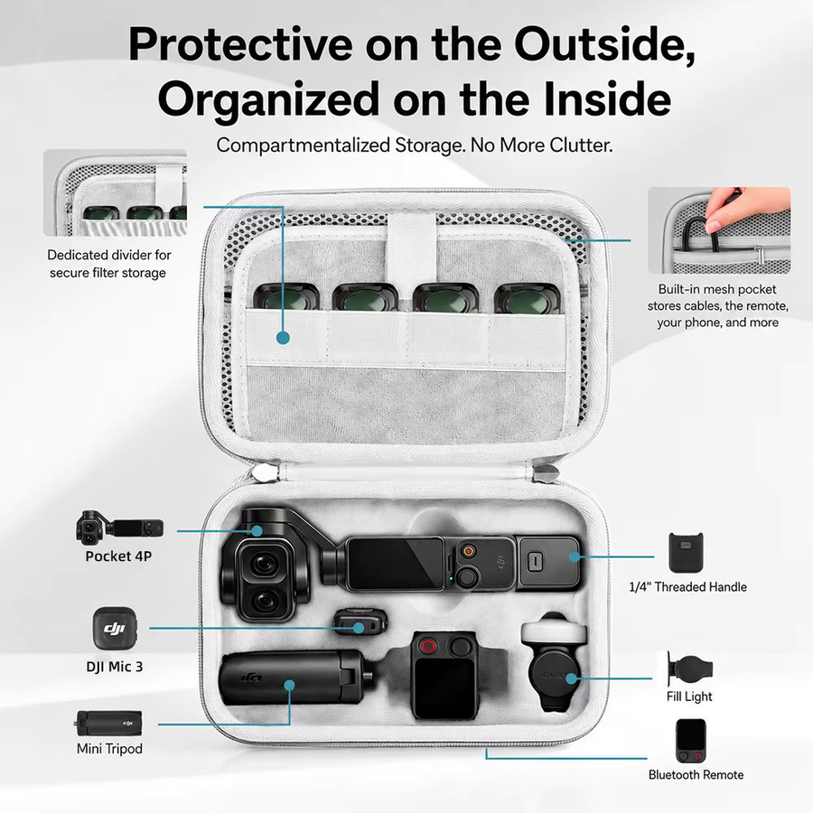 XFJI Tragbare Schutztasche in Grau als Harte Aufbewahrungstasche für DJI Osmo Pocket 4P Creator Combo Kamera-Zubehör mit Trageriemen - Bild 2