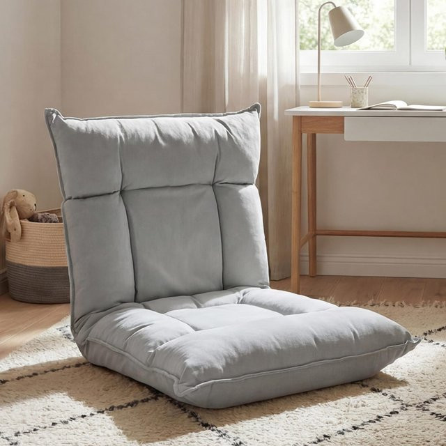 MCW Bodensessel MCW-N44 Relaxsessel aus Samt in Hellgrau mit 6 Relaxpositionen und Metallgestell - Bild 1