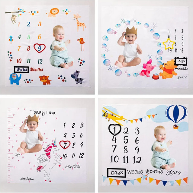 VIKAMA Baby-Decke mit Meilenstein-Hintergrund für Monatswachstum und 100 Tage in Weiß - Bild 1