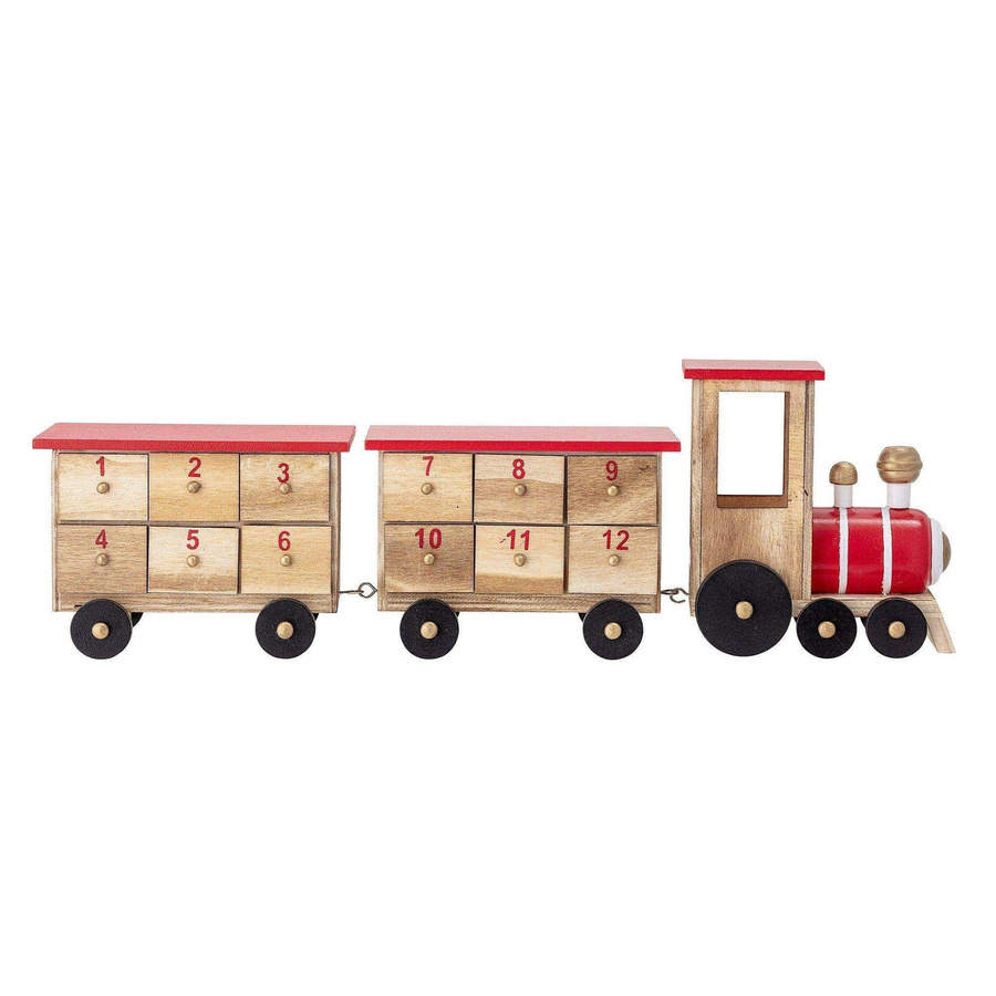 Bloomingville Grunk Adventskalender aus Holz in Natur mit Lokomotive, Farbe: Braun und Rot, Höhe: 46 cm, Breite: 24 cm - Bild 1