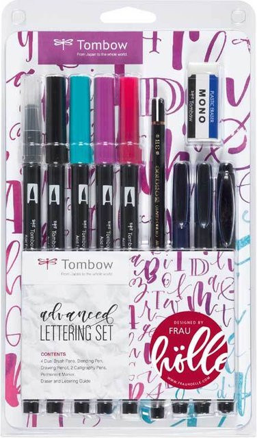 Tombow Lettering Set Advanced Frau Hölle Brush Pens in Schwarz, Blau und Multicolour - Bild 1