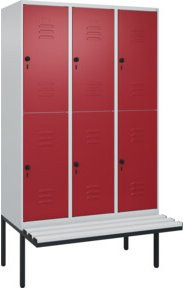 C+P Doppelstock-Spind Classic PLUS Sitzbank mit 3 Abteilen und Sicherheits-Drehriegel, B/T/H: 212 x 120 x 81,5 cm - Bild 1