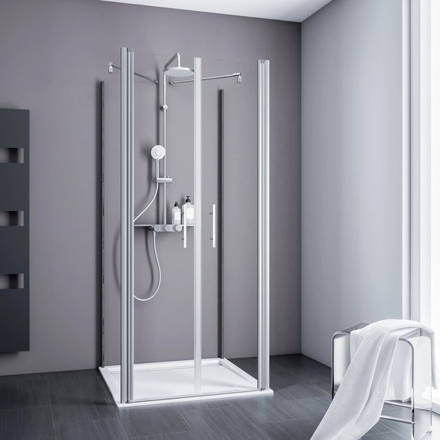 Schulte Pendeltür Alexa Style 2.0 als U-Kabine in Alu-Natur, Höhe: 192 cm, Breite: 90 cm - Bild 1