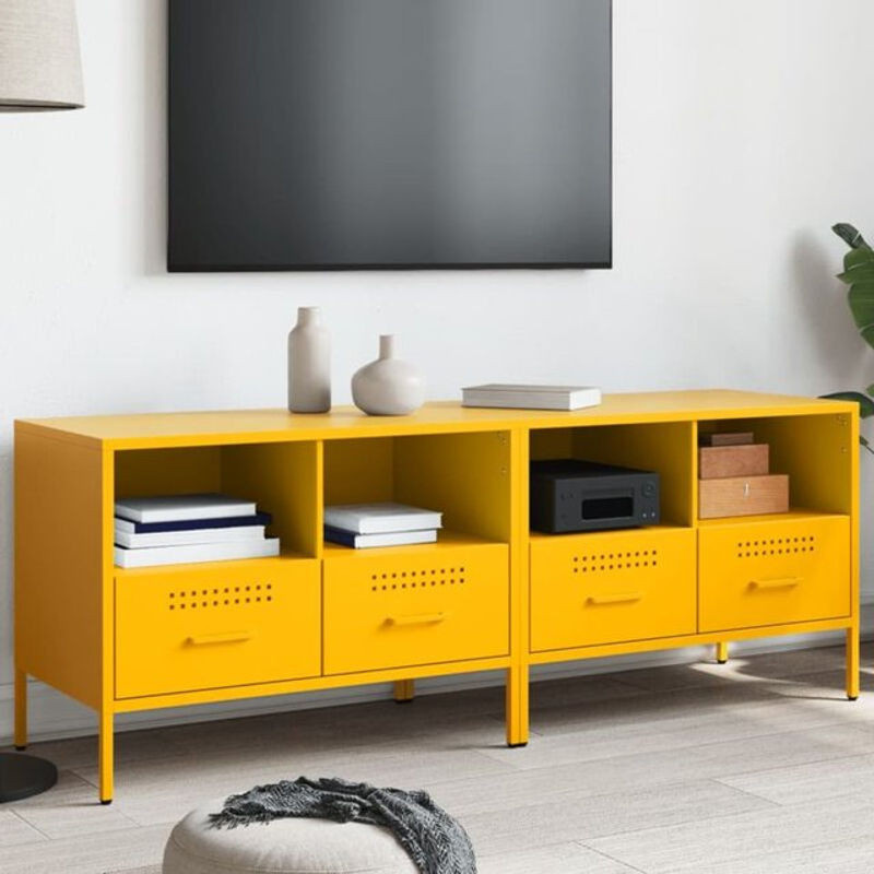 Vidaxl TV-Schrank Set aus Stahl im Industrial Design, 2 Stück, Gelb, B: 68 cm, T: 39 cm, H: 50,5 cm - Bild 1