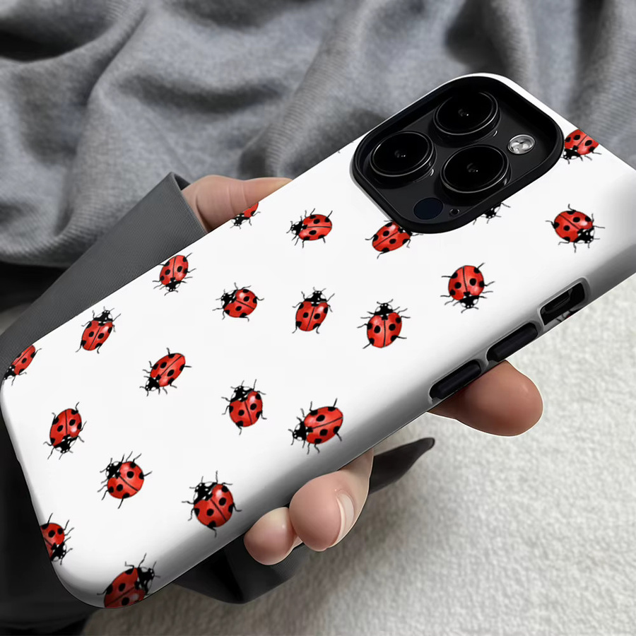 Marienkäfer Red Dot Handyhülle für iPhone 17 16 15 14 13 Pro Max Plus mit doppelschichtiger Rückseite in Weiß - Bild 5