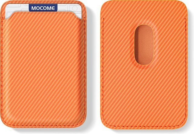 RPKKS MagSafe Kartenhalter Brieftasche mit Kohlefaser-Textur für iPhone 17 16 15 14 Pro Max, Magnetische Kreditkartentasche in Schwarz und Orange - Bild 1