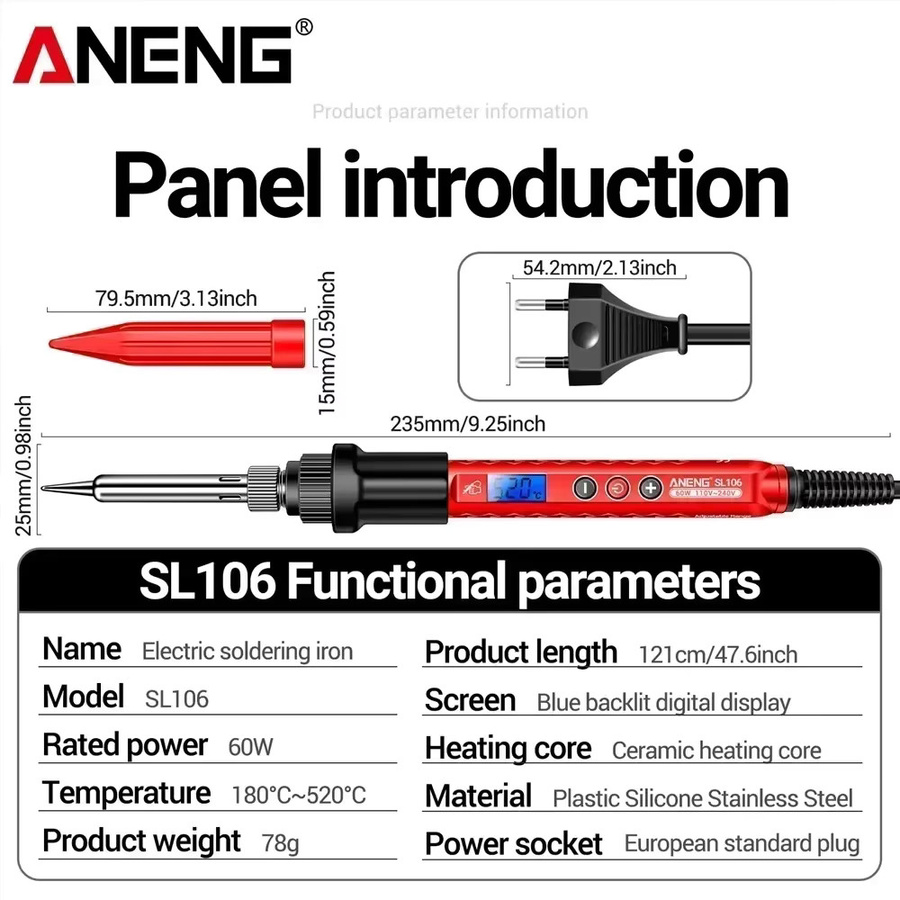 ANENG SL106 Einstellbarer Temperatur-Lötkolben mit Doppelspannung 110V 220V für US und EU Stecker Elektrisches Schweiß- und Reparaturwerkzeug - Bild 6