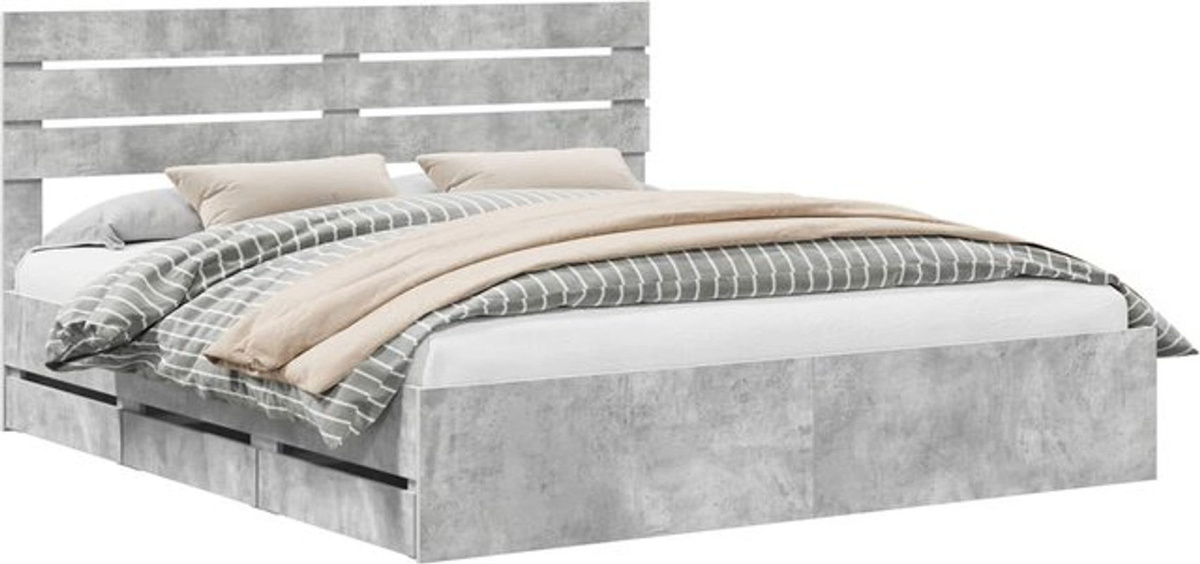 Bettrahmen mit Kopfteil von vidaXL in Beton Grau im Industrial Design aus Holzwerkstoff B/T: 200 x 200 cm - Bild 1