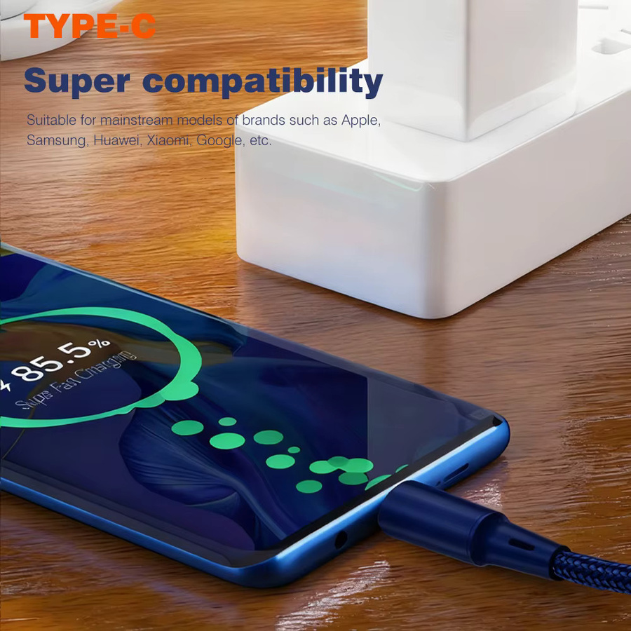 UGOURD USB-C auf USB-C Schnellladekabel 60 W in Orange und Tiefblau mit gewebtem Flachkabel - Bild 3